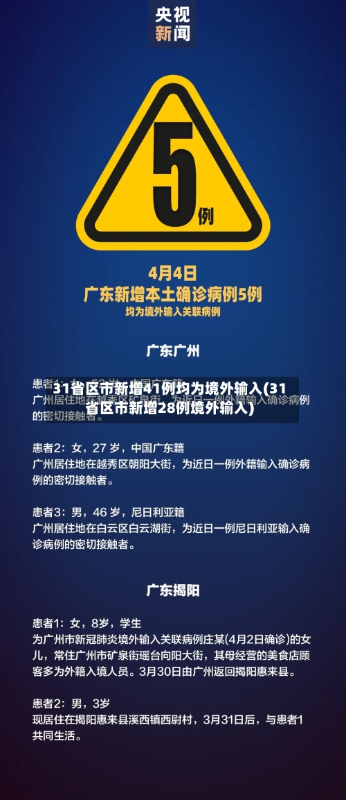 31省区市新增41例均为境外输入(31省区市新增28例境外输入)