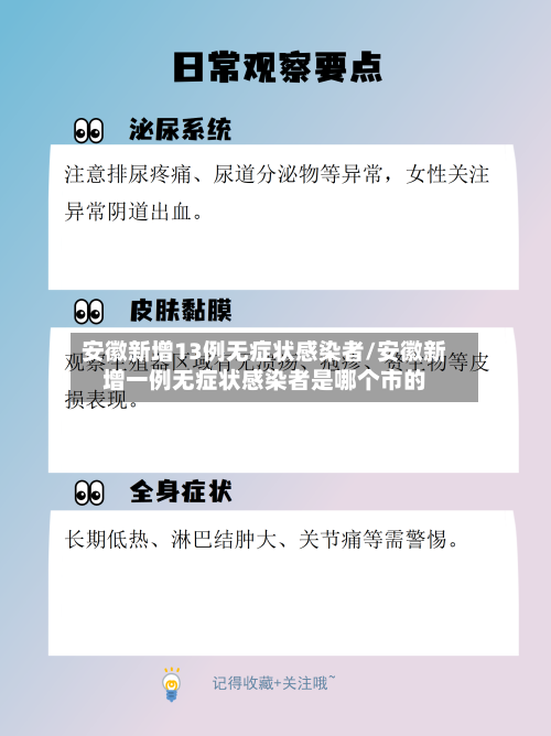 安徽新增13例无症状感染者/安徽新增一例无症状感染者是哪个市的