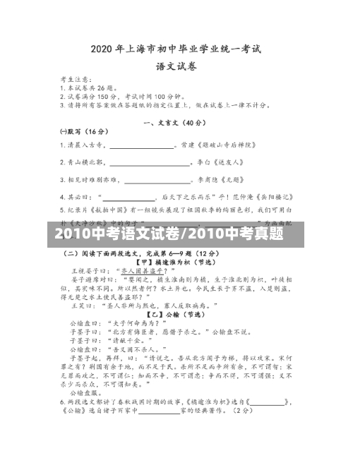 2010中考语文试卷/2010中考真题