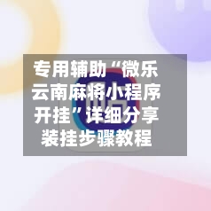专用辅助“微乐云南麻将小程序开挂	”详细分享装挂步骤教程-第2张图片